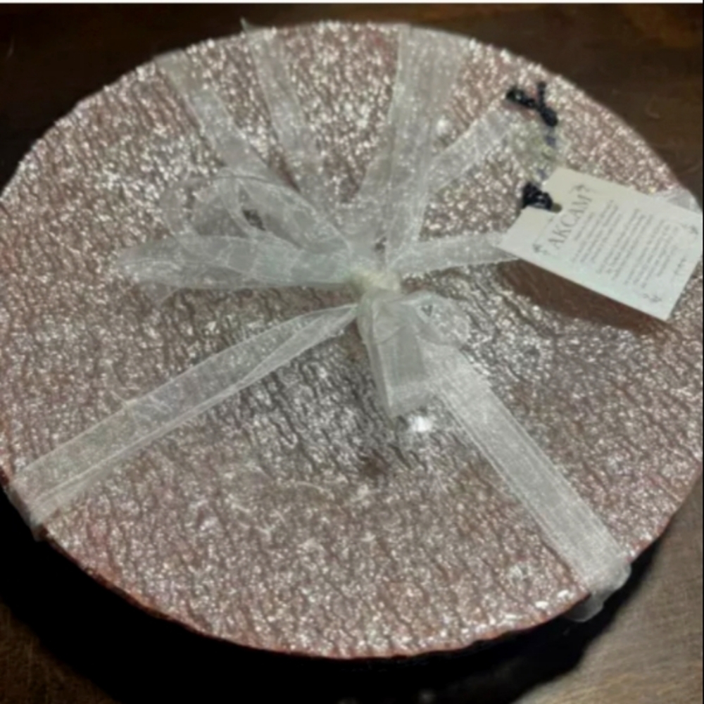 x4 AKCAM Salad SIDE PLATES PINK SPARKLE Texture NEW!!! SHIMMER GLASS 8.25”
